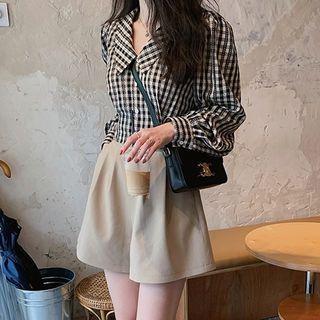 Puff Sleeve Plaid Button-up Shirt
