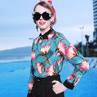 Long-sleeve Flower Print Blouse