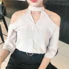 Cold Shoulder Chiffon Elbow-sleeve Blouse