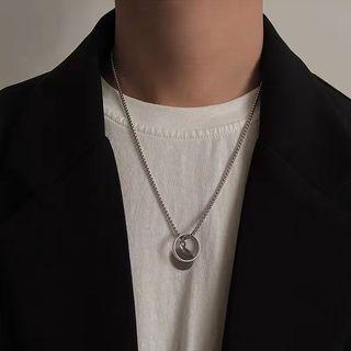 Hoop Disc Pendant Stainless Steel Necklace Necklace - Silver - One Size