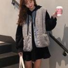 Color-block Fleece Loose-fit Jacket / Plain Long-sleeve Dress