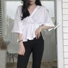 3/4-sleeve Elastic-waist Top