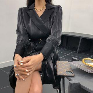 Belted Wrapped Satin Shirtdress Black - One Size