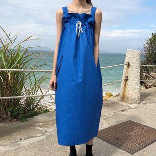 Wide-strap Drawstring Midi Dress