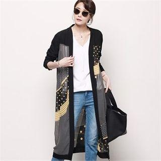 Patterned-panel Sheer Long Cardigan