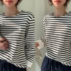 Long-sleeve Stripe Pullover Ivory - One Size