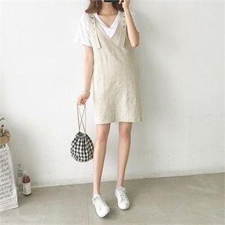Plunge-neck Linen Overall Dress