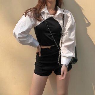 Paneled Cropped Shirt As Shown In Figure - One Size