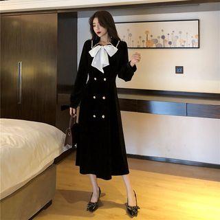 Long-sleeve Collared Velvet Dress