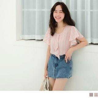 Bell Sleeve V-neck Striped Chiffon Top