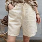 Linen Blend Shorts With Cord Ivory - One Size