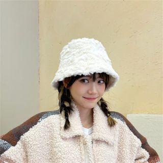 Plain Chenille Bucket Hat Milky White - M (56-58cm)