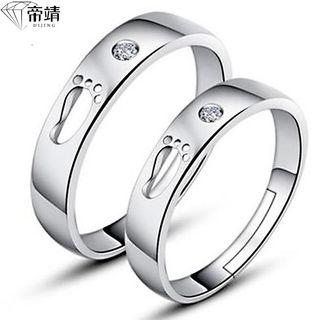 Couple Matching 925 Sterling Silver Rhinestone Foot Open Ring