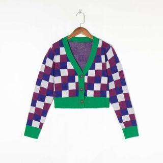 Check Cardigan Check - Blue & Pink & Green - One Size