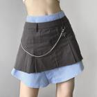 Mock Two-piece Chain Strap Mini A-line Skirt