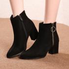 Genuine Suede Pointed Block Heel Ankle Boots