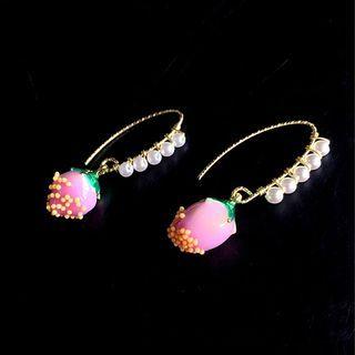 Strawberry Faux Pearl Alloy Dangle Earring 1 Pair - Pink - One Size