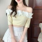 Two Tone Off Shoulder Ruffle Cropped Blouse