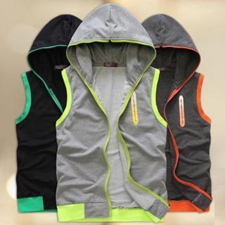Contrast-trim Hooded Zip Vest