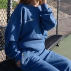 Set: Lettering Long-sleeve Sweatshirt + Drawstring Straight-leg Sweatpants