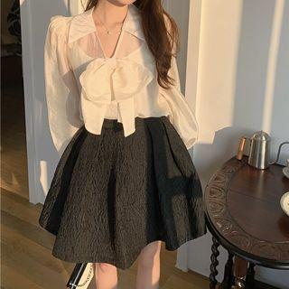 Bow Accent Blouse / Camisole Top / A-line Skirt / Set