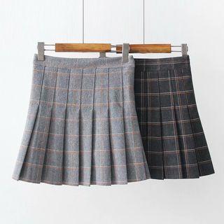 Plaid High-waist Pleated Mini A-line Skirt