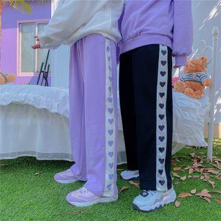 Heart Print Cropped Straight-fit Pants