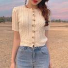 Short-sleeve Knit Top Almond - One Size