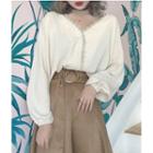 V-neck Long-sleeve Blouse / Mini Skirt
