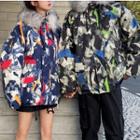 Couple Matching Furry Trim Hooded Print Padded Jacket