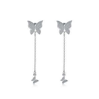 925 Sterling Silver Elegant Fashion Butterfly Tassel Earrings With Cubic Zircon Silver - One Size