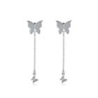 925 Sterling Silver Elegant Fashion Butterfly Tassel Earrings With Cubic Zircon Silver - One Size