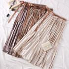 Tie-waist Pleated Velvet A-line Skirt