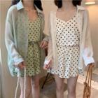 Long Sleeve Blouse / Set: Dotted Camisole + Dotted Shorts