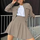 Set: Long Sleeve Zip-up Jacket + High-waist Pleated Skirt