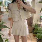 Elbow-sleeve Cropped Shirt / Pleated Mini A-line Skort