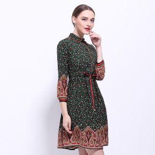 Tie-waist Patterned Shirtdress