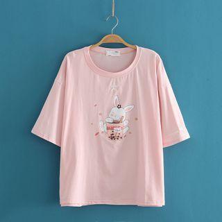 Rabbit Print Round Neck Short Sleeve T-shirt