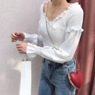 Long-sleeve Frill Trim Cropped Top
