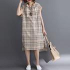 Plaid Asymmetrical Hooded Short-sleeve Dress
