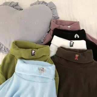 Animal Embroidered Mock-neck Top