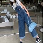 Denim Wide-leg Jumper Pants / Bear Embroidered Cropped Polo Shirt
