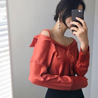 Off-shoulder Satin Blouse