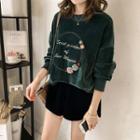 Velvet Lettering Floral Accent Sweatshirt
