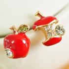 Apple Rhinestone Asymmetrical Alloy Earring 1 Pair - Asymmetric - Gold & Red - One Size