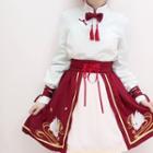 Long-sleeve Mock-neck Hanfu / Rabbit Embroidery A-line Skirt