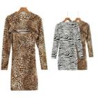 Set: Spaghetti Strap Print Mini Bodycon Dress + Long-sleeve Cropped T-shirt