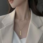 Faux Pearl Alloy Bar Pendant Layered Choker Necklace Gold - One Size