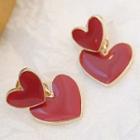 Heart Dangle Earring 1 Pair - Silver Needle - Wine Red - One Size