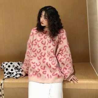 Leopard Pattern Long Sleeve Sweater Pink - One Size